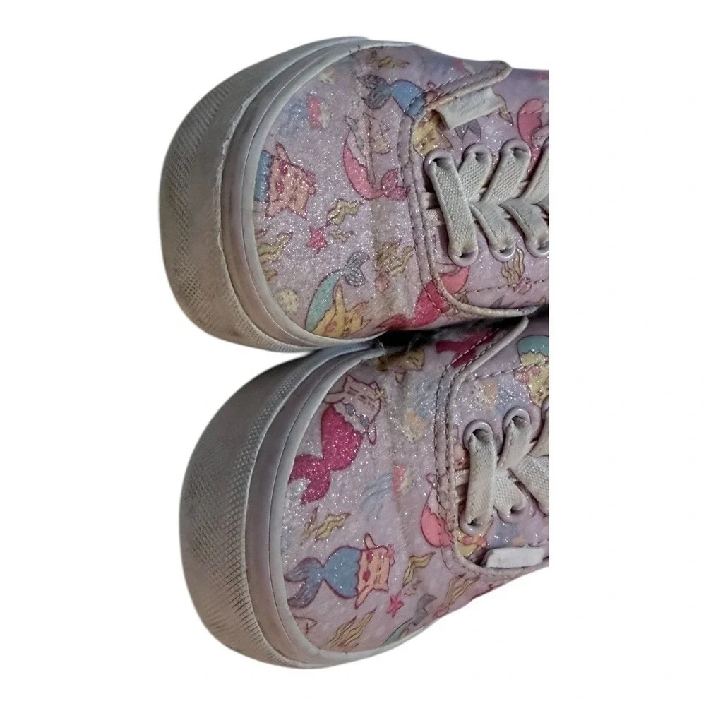Retired Mermaid purmaids Cat Vans Sneakers Kids sz 2 Pink Glitter Low Top  Shoes